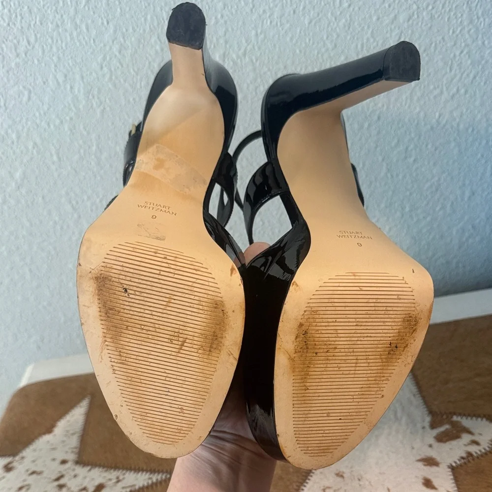 Stuart Weitzman Patent Black Platform Slingback Heels - Picture 9 of 13